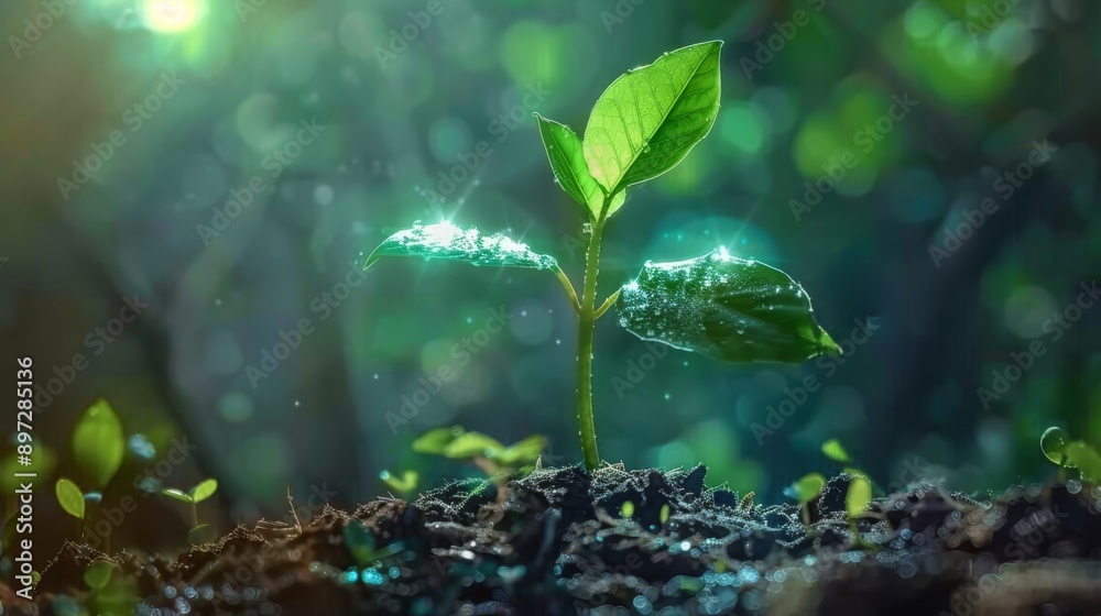 A close-up of a fresh seedling with dew drops in the morning light, symbolizing growth and sustainability. A close-up of a fresh seedling with dew drops in the morning light, symbolizing growth and sustainability.