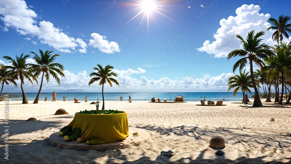 Obraz premium beach with palm trees and sun