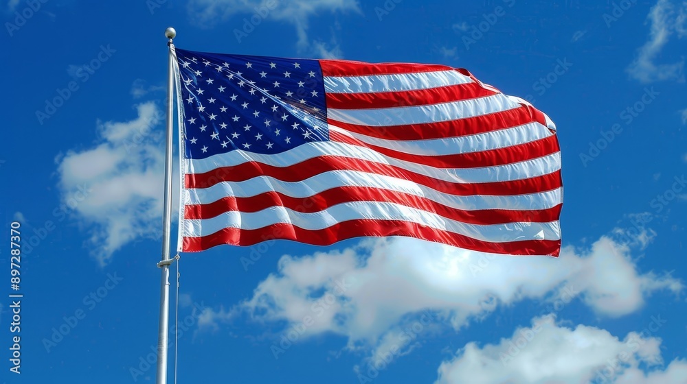 Patriotic Display, American Flag Flying Proudly in the Sky. Patriotic Display, American Flag Flying Proudly in the Sky.