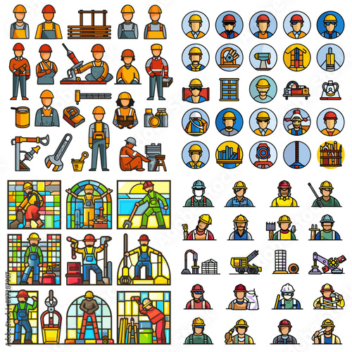 A collection of construction worker icons