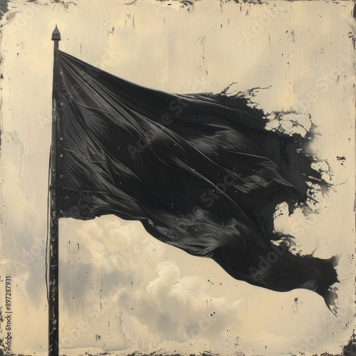 Obraz na płótnie Symbolic Protest: A Black Flag Flapping in the Breeze w salonie