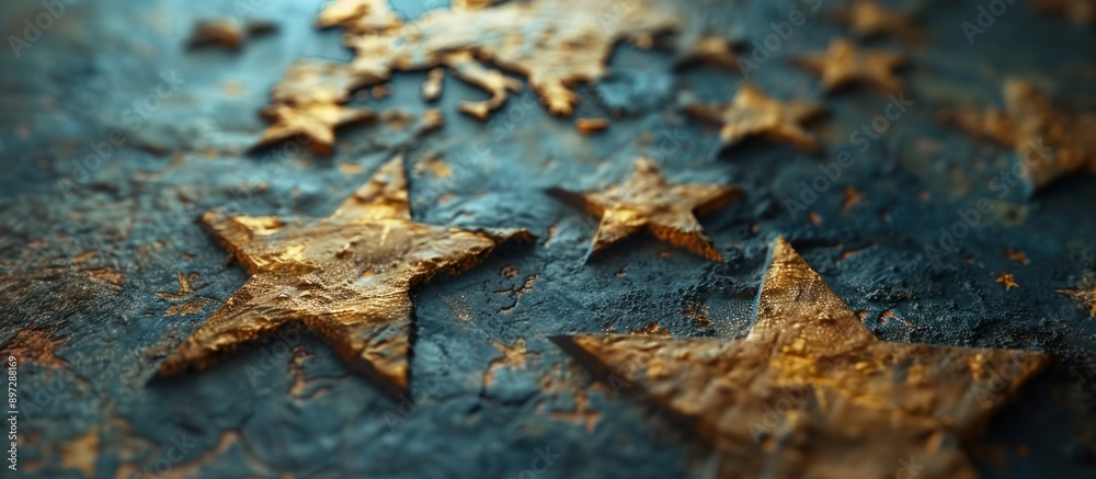 Golden Stars on a Textured Blue Surface Golden Stars on a Textured Blue Surface