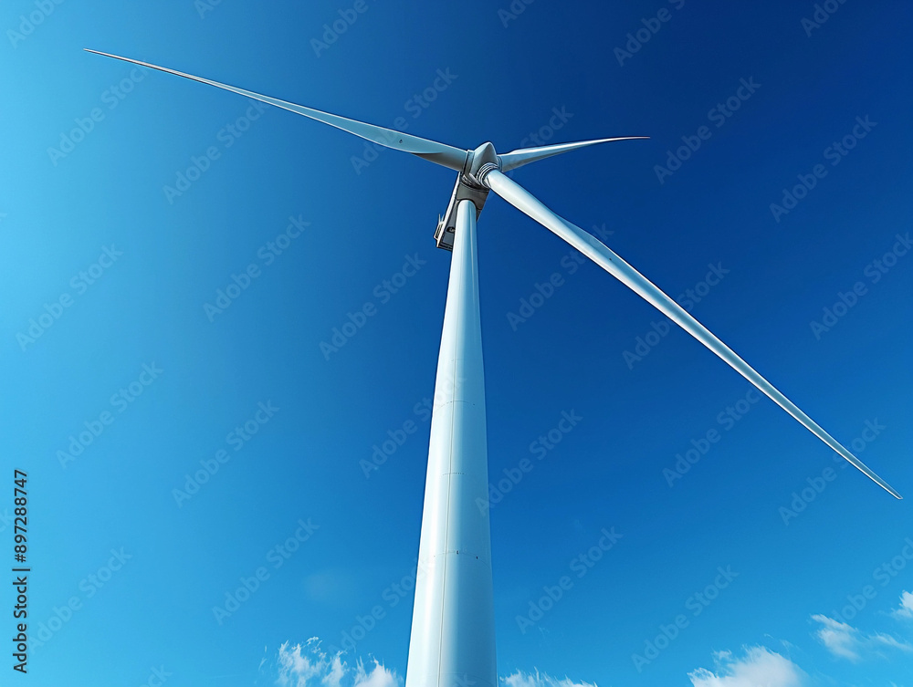 Single Wind Turbine Under Clear Blue Sky On Sunny Day Single Wind Turbine Under Clear Blue Sky On Sunny Day