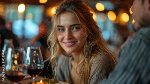 Woman Smiling at Man During Romantic Dinner Date in Restaurant © jul_photolover
