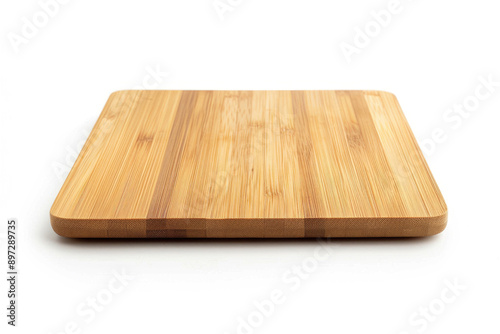 Bamboo cutting board on a white background.