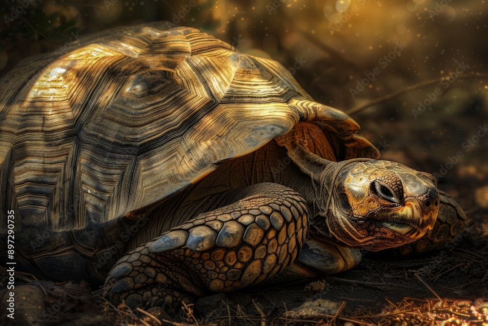 Naklejka premium Tortoise in the Golden Light.