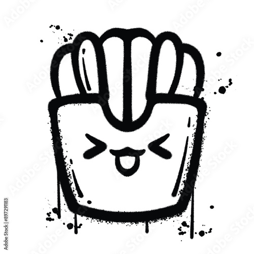 Vector graffiti spray cute french fries isolated on white background