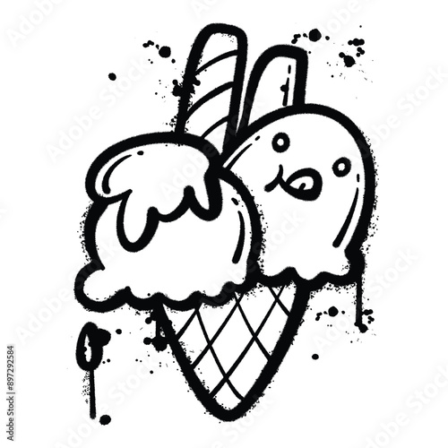 Vector graffiti spray ice cream isolated on white background