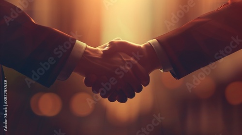 Business partnership meeting. picture businessmans handshake. successful businessmen handshaking after good deal. horizontal blurred background. photo