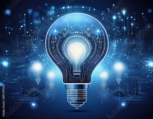 Floating Light Bulbs with Digital Brain: AI Innovation, Neural Networks, Future Technology Ideas