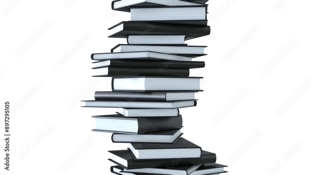 Stacked black books isolated on white background.
Loop able 3d animation for background.