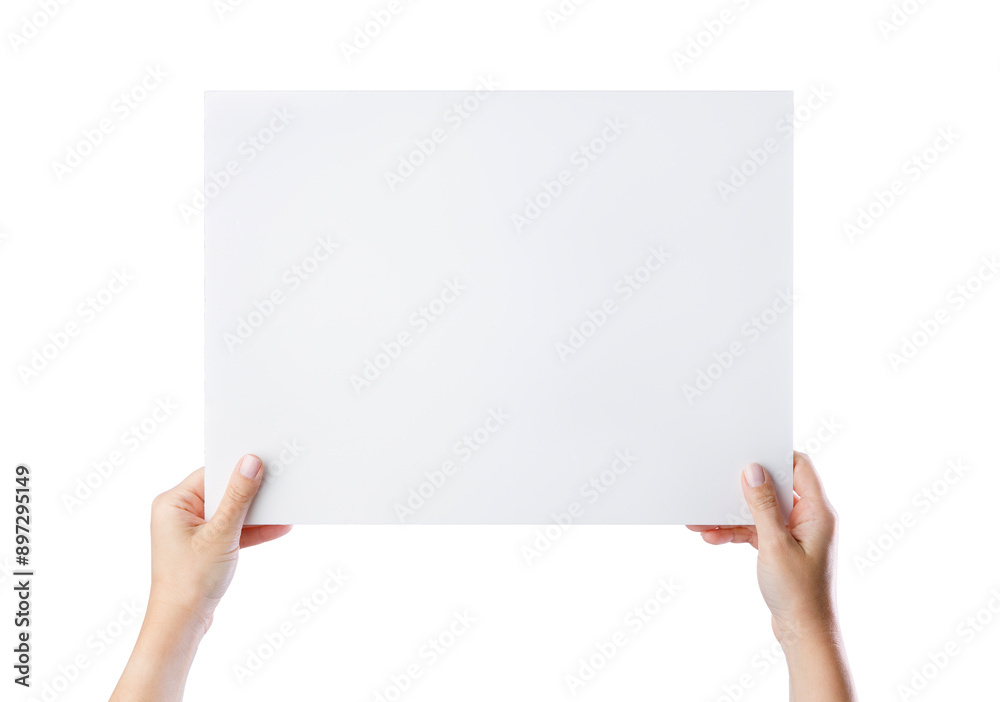Hands holding white blank card Hands holding white blank card
