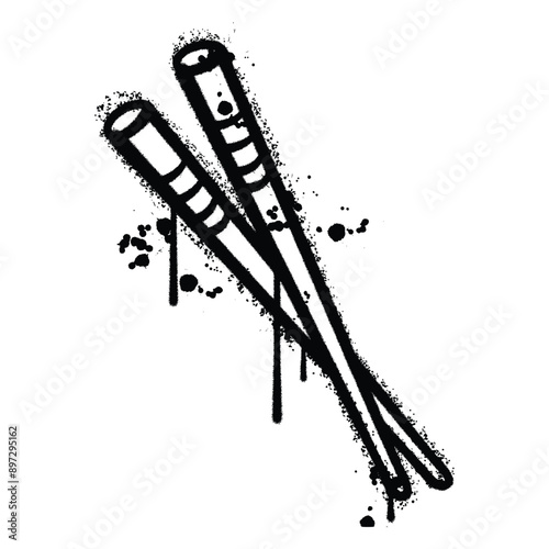 Vector graffiti spray chopsticks isolated on white background
