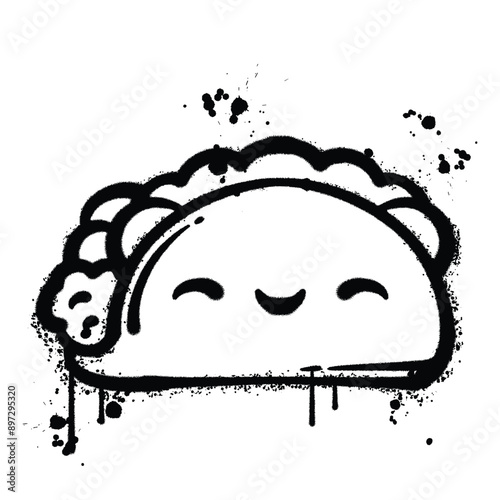 Vector graffiti spray cute taco isolated on white background