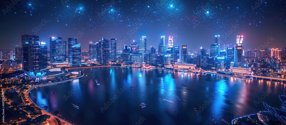 Fototapeta premium Nighttime View of a Cityscape with a Starry Sky