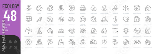 Ecology Editable Icons set. Vector illustration in modern thin line style of environment related icons: sustainable future, recycling, green energy, and more. Pictograms and infographics