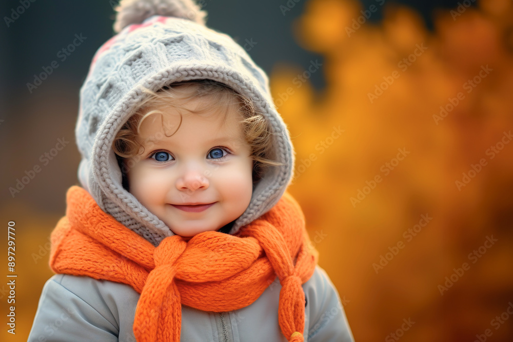 Portrait of little girl in outdoors with golden colors of autumn season as background Portrait of little girl in outdoors with golden colors of autumn season as background