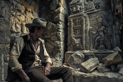 Cowboy Exploring Ancient Ruins.