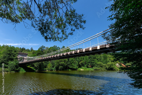 Obraz na płótnie The Bridge over the Lužnice River near Stádlec has been standing since 1975. It is the last surviving Empire chain bridge in the Czech Republic and is also the only bridge of its kind in Europe. w salonie