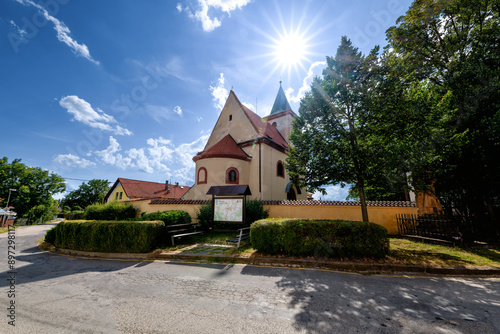 Obraz na płótnie Church of St. Wenceslas - Hrusice (Czech Republic) - The originally Romanesque church was later rebuilt in Baroque style, but the remarkable Romanesque portal has been preserved. w salonie
