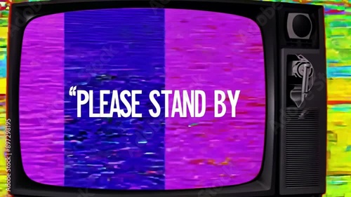 Error during TV broadcast with colorful bars. Please wait a moment. photo