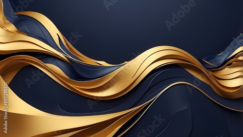 Abstract luxury waves in gold and navy blue for the copy spacespace text text. A background of golden hues and curves photo