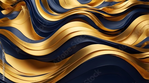 Abstract luxury waves in gold and navy blue for the copy spacespace text text. A background of golden hues and curves photo