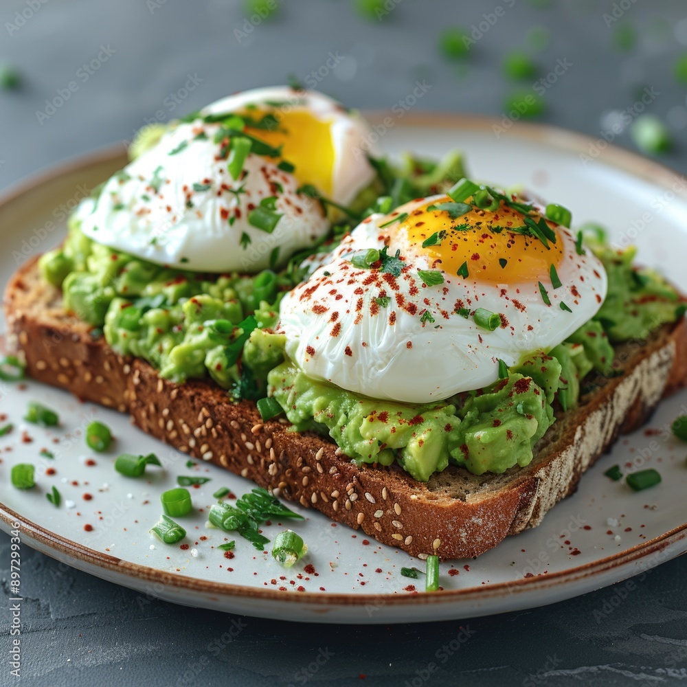 Artisanal Avocado Toast with Perfectly Poached Eggs: A Gourmet Culinary Delight, AI-Generated Artisanal Avocado Toast with Perfectly Poached Eggs: A Gourmet Culinary Delight, AI-Generated