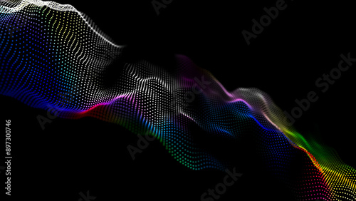 Digital colorful wave backdrop. The futuristic abstract halftone background. Network connection technology. Big data visualization. 3D rendering.