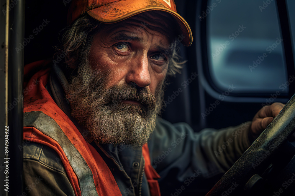 Mature cargo truck driver old senior man portrait Mature cargo truck driver old senior man portrait