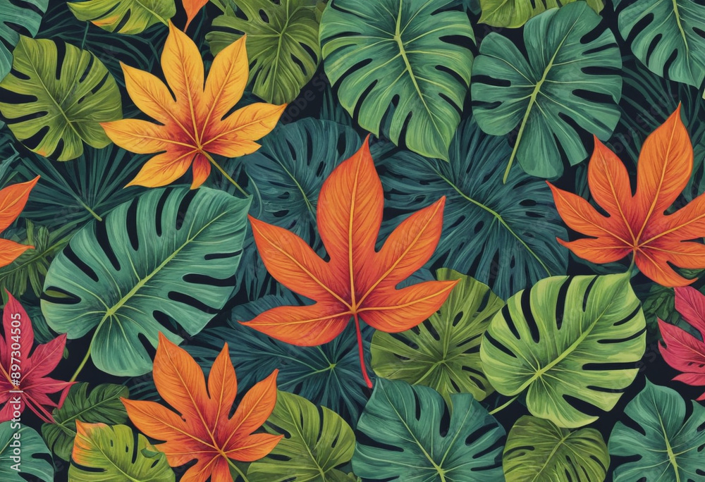 Seamless pattern of tropical leaves. Seamless pattern of tropical leaves.
