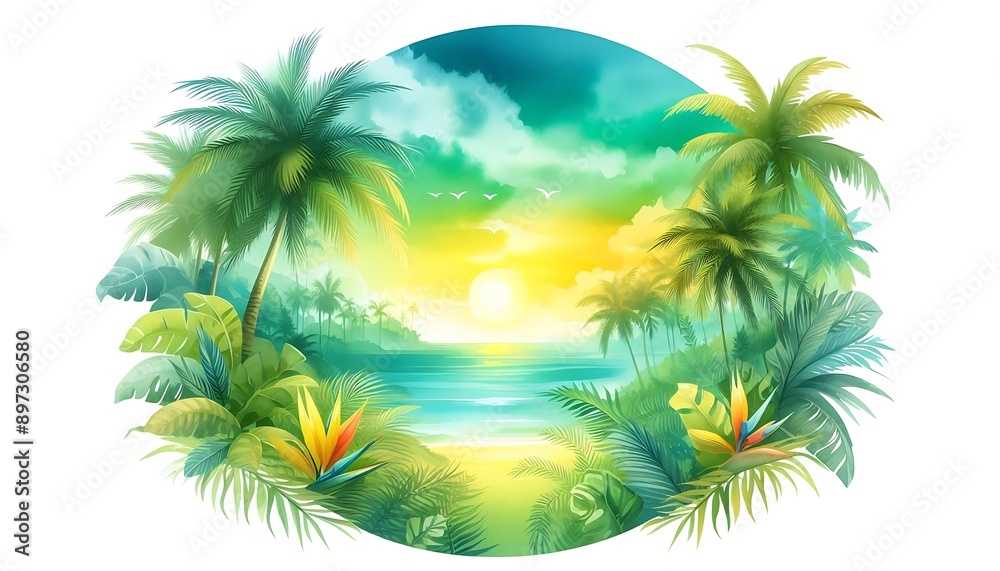 Vibrant Tropical Beach at Sunrise Vibrant Tropical Beach at Sunrise