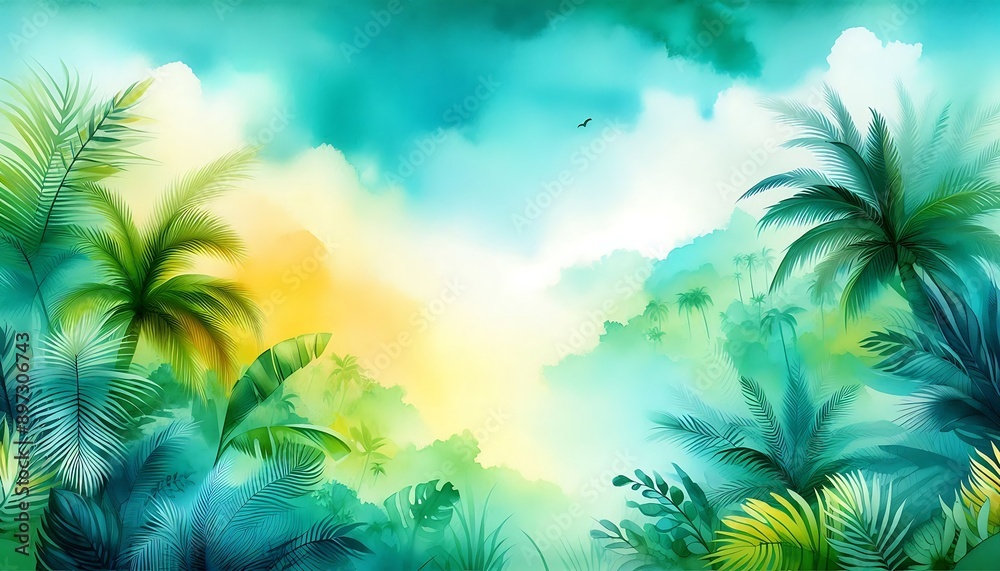 Tropical Landscape with Vibrant Foliage Tropical Landscape with Vibrant Foliage