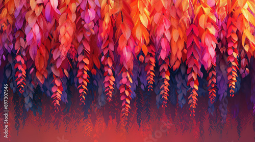 Elegant colorful with vibrant flower hanging branches illustration background. Bright color 3d abstraction wallpaper for interior mural, Generated by AI	