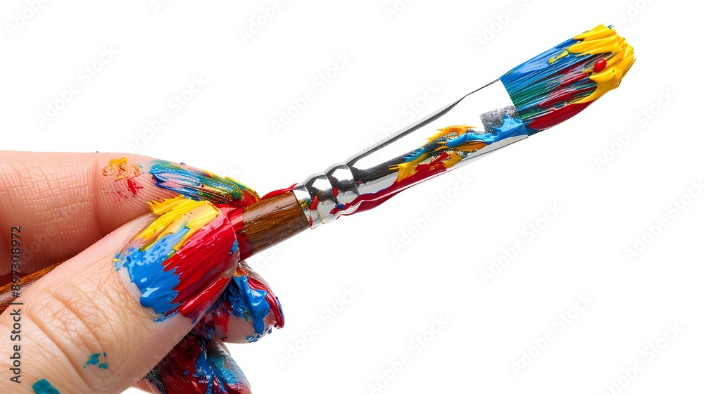 Hand Holding a Paintbrush: A hand holding a paintbrush dipped in colorful paint, ready to create art.
Hand Holding a Paintbrush: A hand holding a paintbrush dipped in colorful paint, ready to create art.