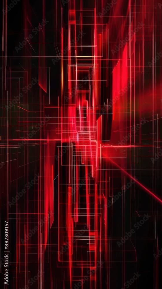 Bright red digital abstract with linear patterns shown. Bright red digital abstract with linear patterns shown.