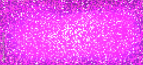 Glamour disco ball pattern. Purple square mosaic backdrop. Night club pink background with mirror foil texture. Vector illustration of violet vintage abstract shining colorful halftone wallpaper