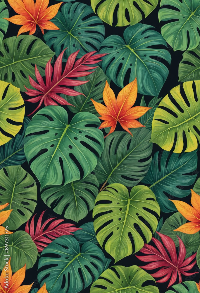 custom made wallpaper toronto digital Seamless pattern of tropical leaves. 