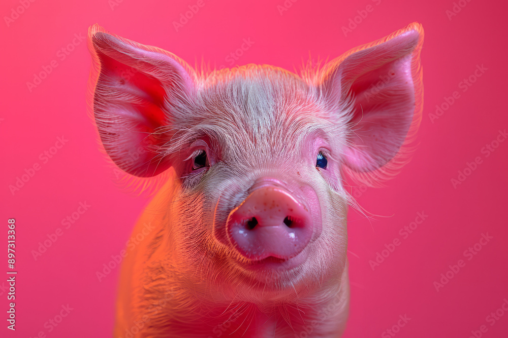 Fototapeta premium Minimalist aesthetic of an exotic pig with distinctive, colorful features