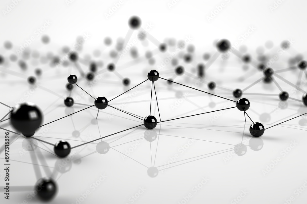 Abstract network black dots and lines on white background symbolize technology and communication Abstract network black dots and lines on white background symbolize technology and communication