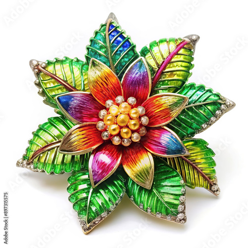 Graceful brooch depicting a flower and leaves