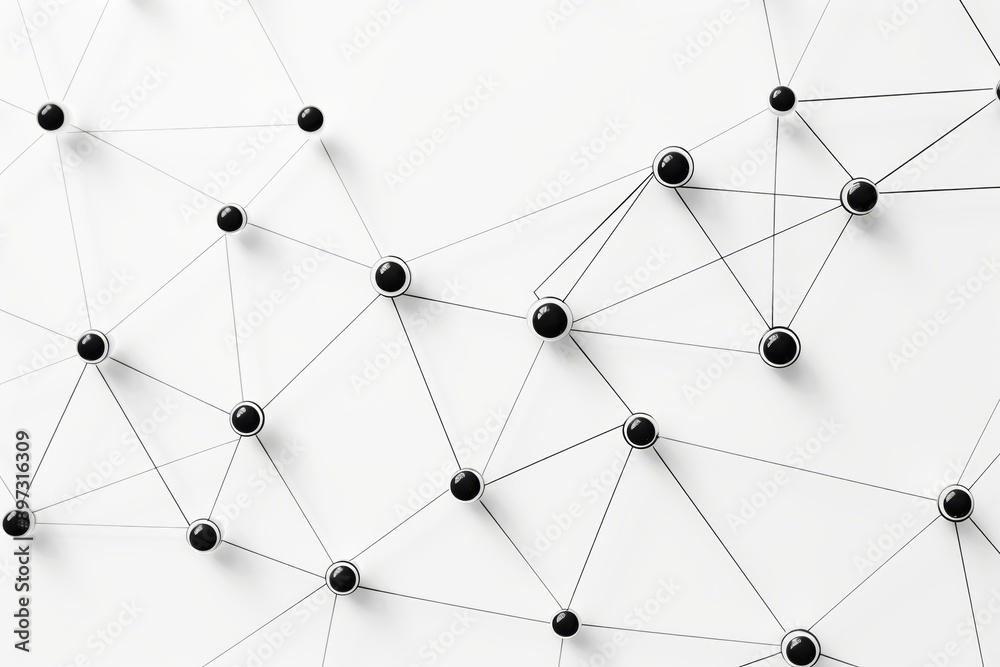 Abstract technology network black dots and lines on white background symbolizing connectivity Abstract technology network black dots and lines on white background symbolizing connectivity