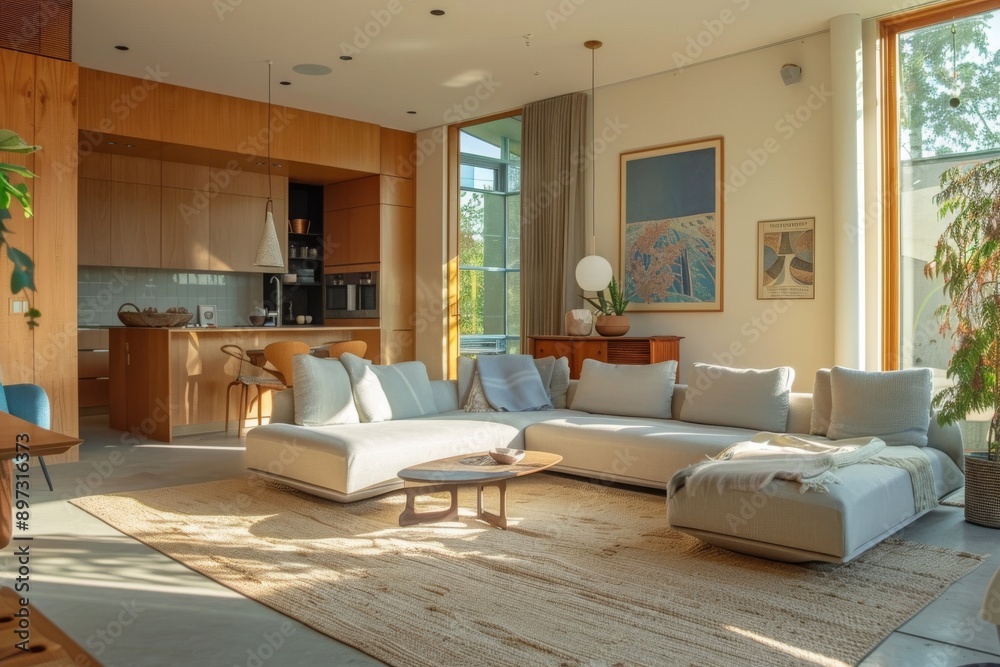 Interior of a modern living room in beige tones. Interior of a modern living room in beige tones.
