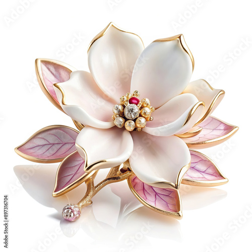 Brooch with pearls and enamel, embodying the beauty of a flower