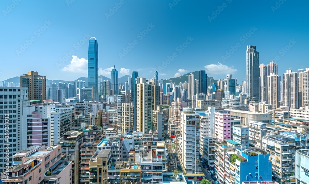 Fototapeta premium Hong Kong Skyline: A Bird's Eye View of Urban Density
