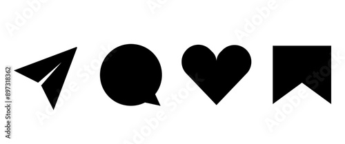 Social media Icon set, Like, Save, Direct message and send vector Icon. Application's Interface elements design, illustration symbol