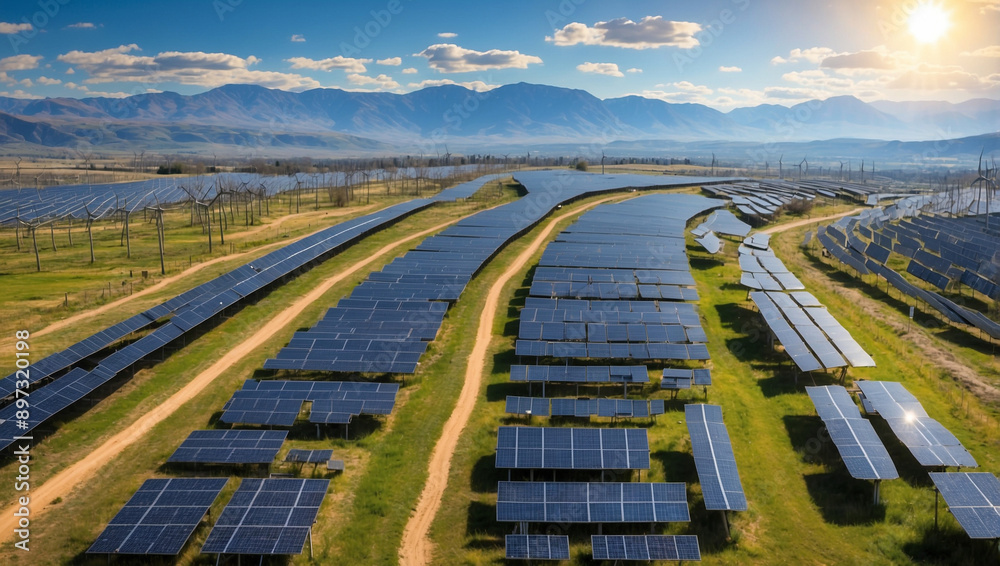 Fototapeta premium solar pannels wind power plant outside