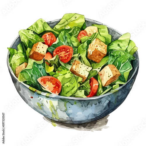 Watercolor vector of a Caesar salad, isolated on a white background, Caesar salad vector