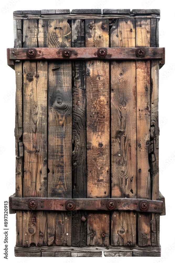 A close-up shot of an old wooden window with intricate details and weathering