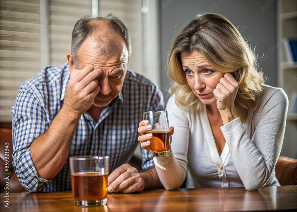 depressed couple having a beer depressed couple having a beer